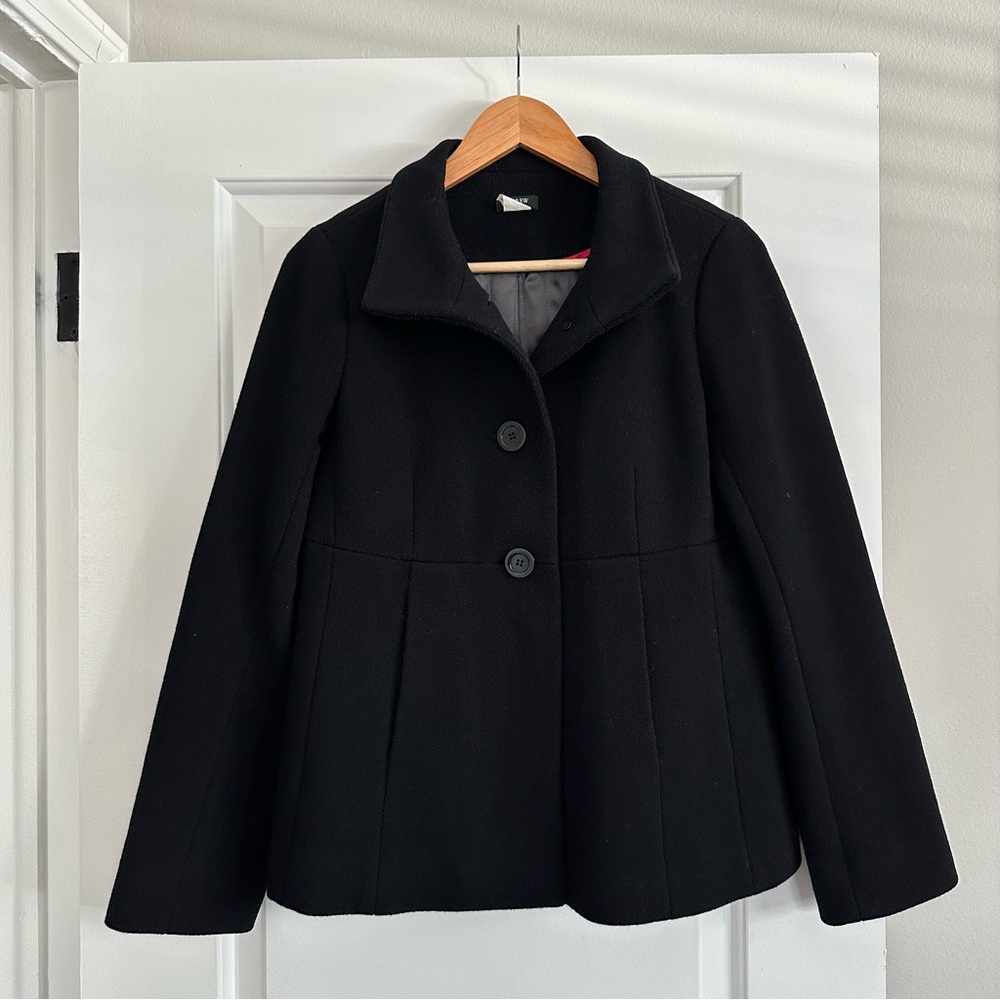 J Crew Wool Blend Pea Coat, Black, Size 8